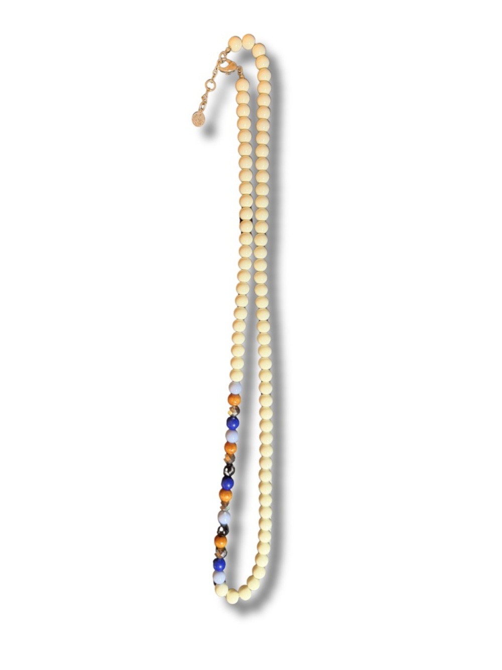 Beaded Cream Necklace with Blue & Amber Accents